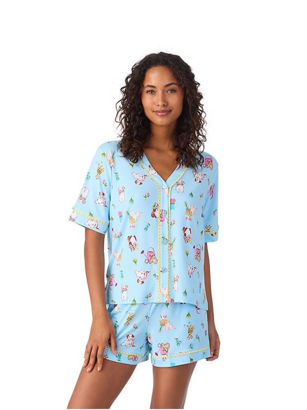 Cuddl Duds Short sleeve button-up pajama top, boxers with pockets,